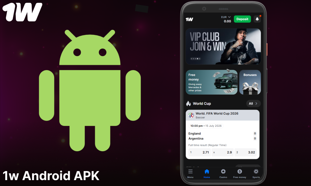 1w mobile app for Android available for players form Europe