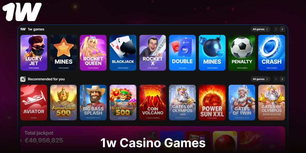 Casino games available on 1w for players from Europe