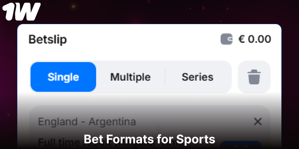 Bet formats availablle for betting on1 w