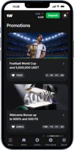 Bonuses and promotions available on the 1w app