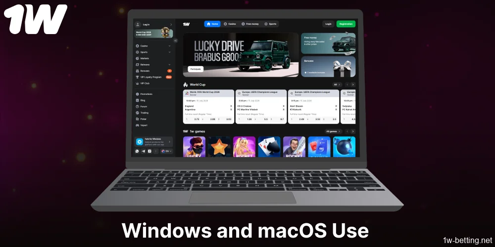 1w casino version for Windows and macOS